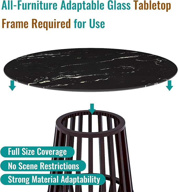 30" Round Tempered Glass Table Top, Marble Glass Surface Protector Heat & Scratch Resistant Multipurpose for Dining, Coffee, Restaurant, Office and End Table (Black Marble Pattern, 30 Inch)