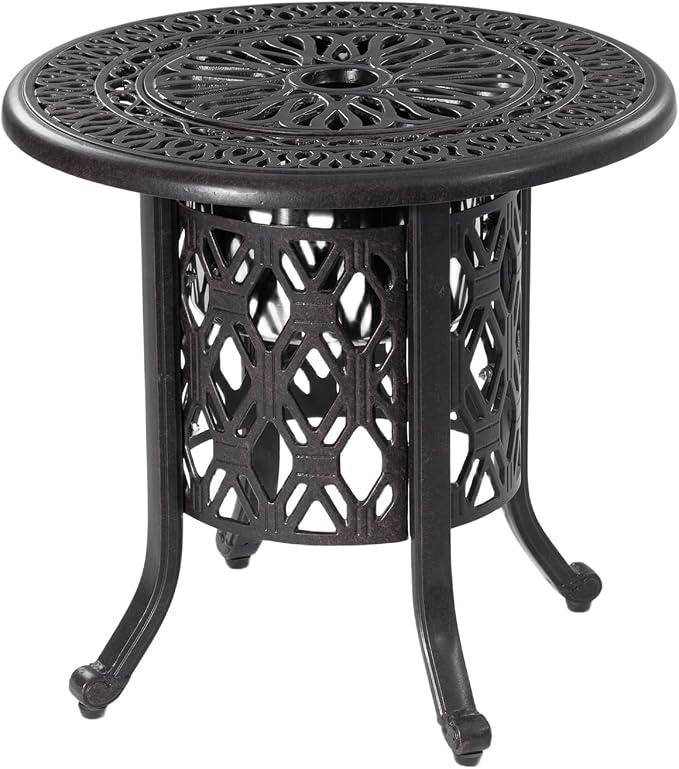 21" Side Table with Removable Ice Bucket- Rustproof Cast Aluminum Frame, Hand-Brushed Finish, Food-Grade 304 Stainless Steel Bucket - Perfect for Indoor & Outdoor, Patio, Balcony, and Poolside