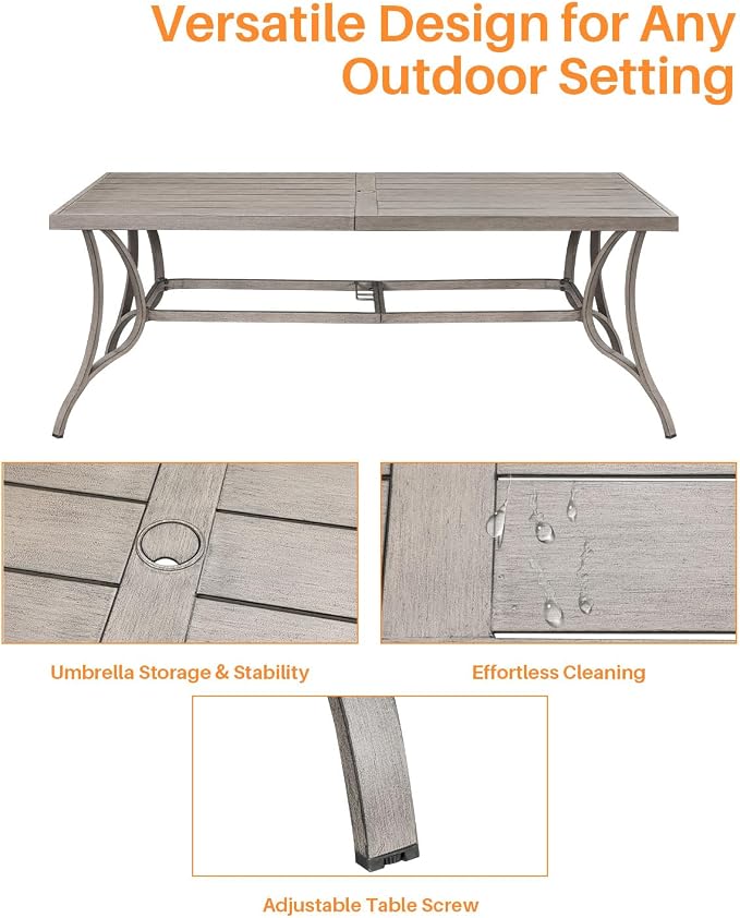 Patio Dining Table for 8, Never Rusts Aluminum Outdoor Dining Table, 84" x 38.6" Rectangular Patio Table for Outside, Outdoor Patio Table for Deck, Garden Poolside, Limed Oak