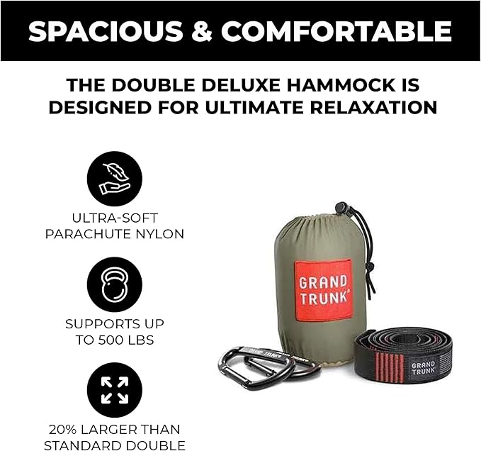Grand Trunk Double Deluxe Hammock, 11 ft, 500 lb, Lightweight