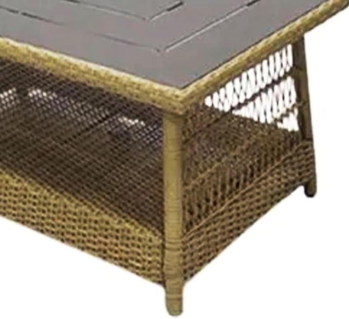 Four Seasons Courtyard Positano 40" x 26" Rectangular All-Weather Outdoor Open Weave Wicker Coffee Table with Decorative Top and Bottom Shelf, Brown