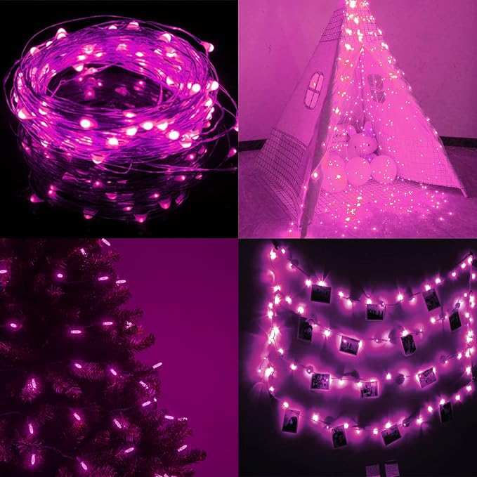 66FT 200 LED Fairy Lights Plug in, 8 Modes Twinkle Lights Pink | Waterproof String Lights Outdoor Indoor, Memory, Timer, Copper Wire, Christmas Lights for Bedroom Party Valentine's Day Decor