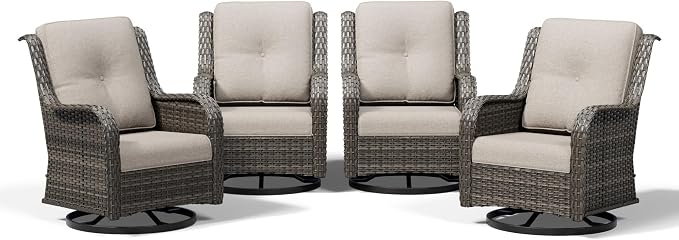 Joyside 4 Piece Outdoor Swivel Rocker Patio Chairs, Wicker Patio Furniture with High Back, Deep Seating, Wide Armrest, Thickened Cushions, Outdoor Rattan Furniture for Deck, Porch Use