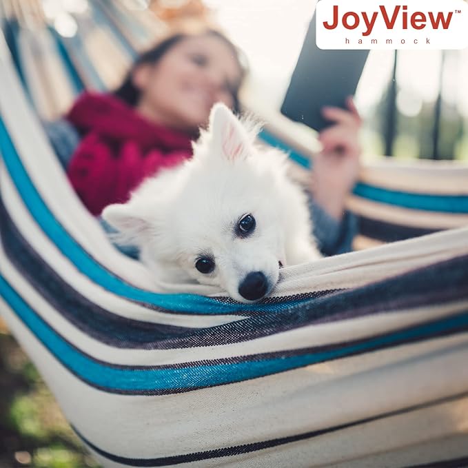 JoyView Brazilian Hammock for Single Person Portable Hammock with Hanging Ropes & Carry Bag Large 78.8x39.4” for Patio 300LBS Capacity Perfect for Outdoor/Indoor - Green Grey Stripes