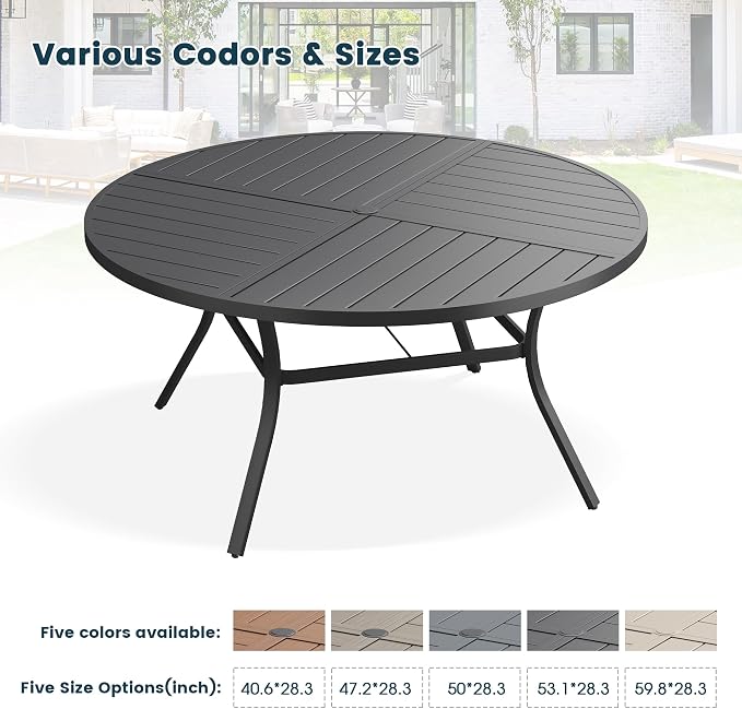 Patio Dining Table for 6, Round Metal Outdoor Table with Storage Shelf, 1.57" Umbrella Hole, 50" Outdoor Quartered Tabletop Dining Table for Backyard, Porch, Lawn, Black