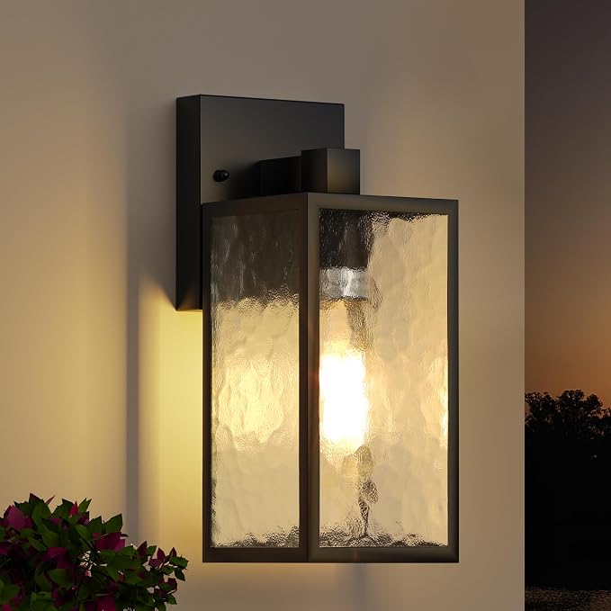 WIHTU Exterior Lighting Fixture, Outdoor Front Porch Light Wall Mount 1Pack | 10.65inch, Anti-Rust Metal Frame, Tempered Glass, E26 Base, Waterproof, Easy Install, Wall Sconce for Patio, Garage, Entryway