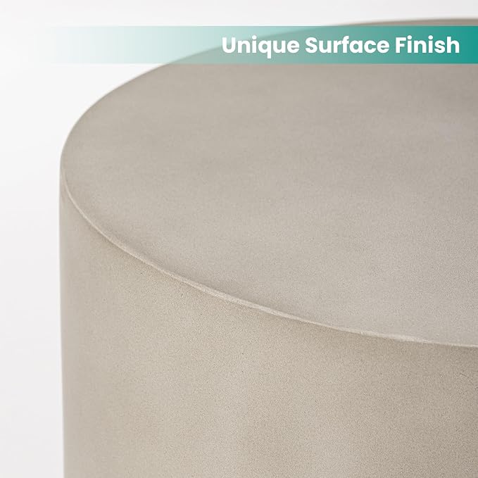 SUNBURY Outdoor Side Table, 16" W Concrete End Table w Arch Shape, Round Cement Accent Table Lightweight for Patio, Modern Decorative Garden Stool for Patio, Backyard, Grey