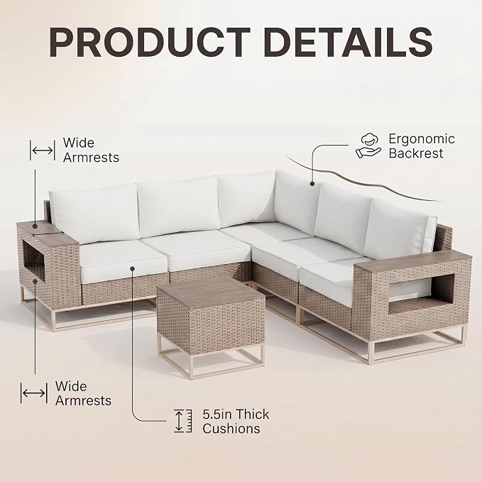 Outdoor Patio Furniture Set 12-Piece PE Rattan Wicker Outdoor Sectional Sofa with Thickened Cushions and Chunky Arms, Modern Modular L-Shaped Conversation Set for Garden, Backyard, White