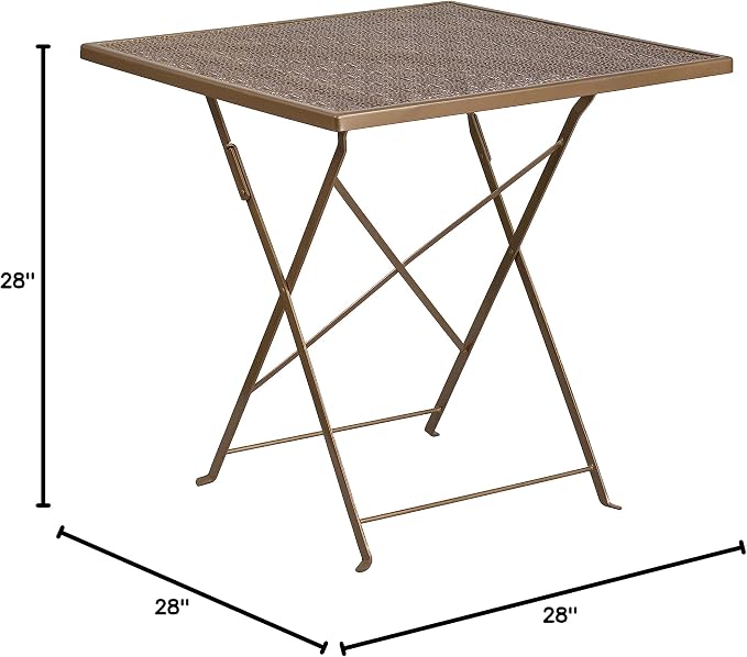 Flash Furniture Oia Commercial Grade 28" Square Gold Indoor-Outdoor Steel Folding Patio Table