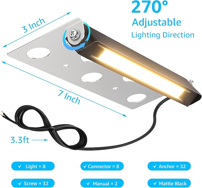 SUNVIE 8-Pack 7 Inch Retaining Wall Lights 5W LED Waterproof Hardscape Lighting 12V Low Voltage Step Lights Outdoor Landscape Lighting with Connectors 3000K Warm White Paver Lights, ETL Listed Cord