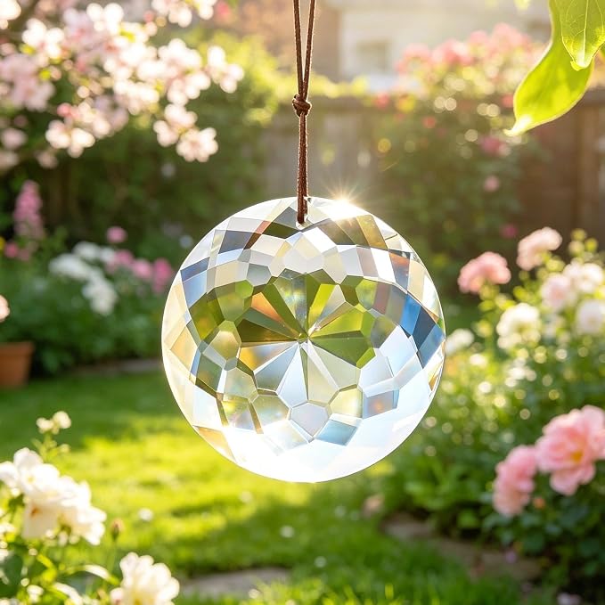 75mm Large Prism Hanging Crystal Suncatcher Clear Sun Catcher Indoor Window | Crystal Flower of Life Prisms,Hanging Crystals,Rainbow Maker,Large Beads,Glass Ornaments For Christmas Tree Home Garden