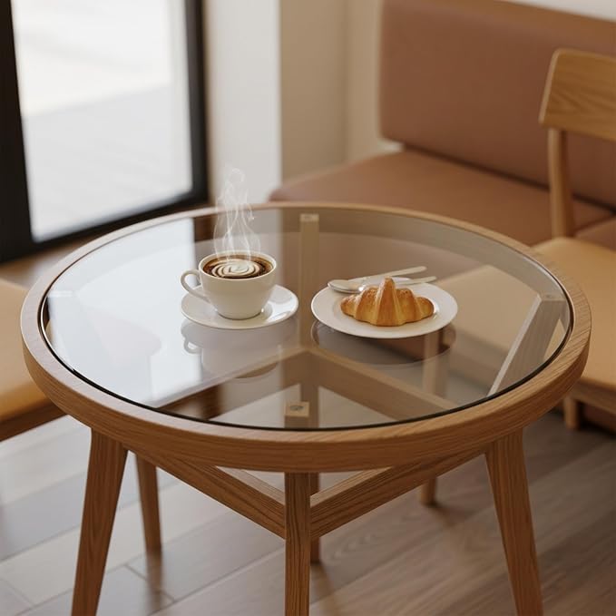 36 inch Round 1/4" Thick Pencil Polished Edge Glass Table Top with 6 Bumpers - Tempered, Scratch Resistant & Safety Replacement Glass Designed for Dining, Coffee, Patio & End Tables