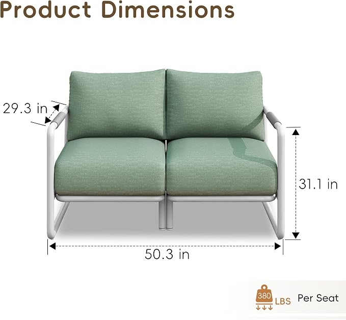 2-Seater Outdoor Aluminum Loveseat with Cushions, Patio Sofa for Balcony, Deck, Backyard, Garden, Deep Seating Couch for Conversation & Relaxation, White