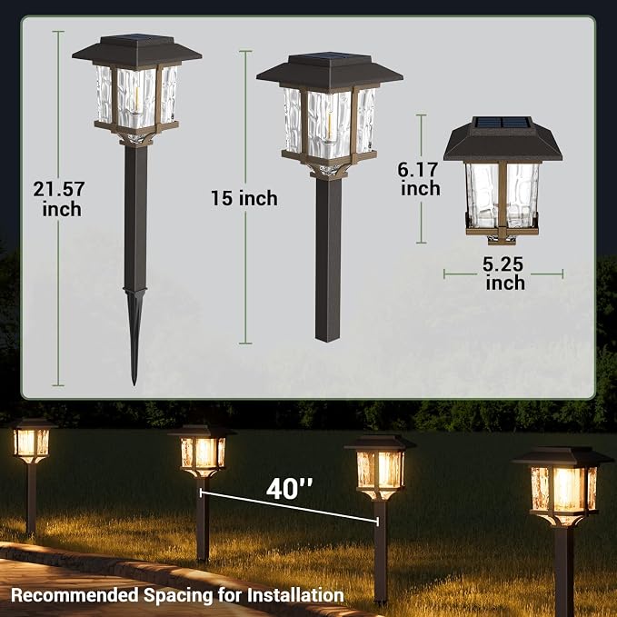 XMCOSY+ Solar Outdoor Lights Waterproof, 2-Tone Solar Garden Lights, 6 Pack | IP65 Waterproof Warm Glow, White Water Glass & Stainless Steel, Landscaping Decor for Garden Yard Pathway Driveway Walkway