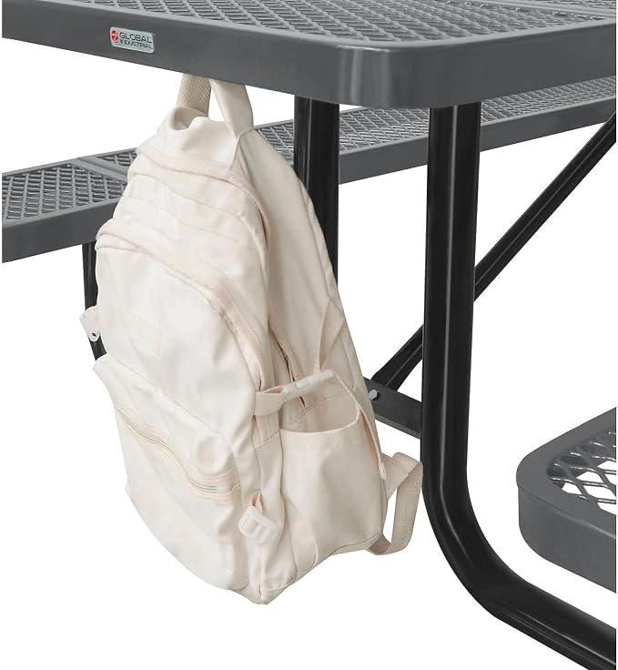 Global Industrial 8’L Rectangular Picnic Table, Expanded Metal, Gray Thermoplastic Coating, Attached Benches, 1-1/2” Umbrella Pole Hole, Outdoor-Rated, 1000 lb Capacity, 96” x 30” Tabletop