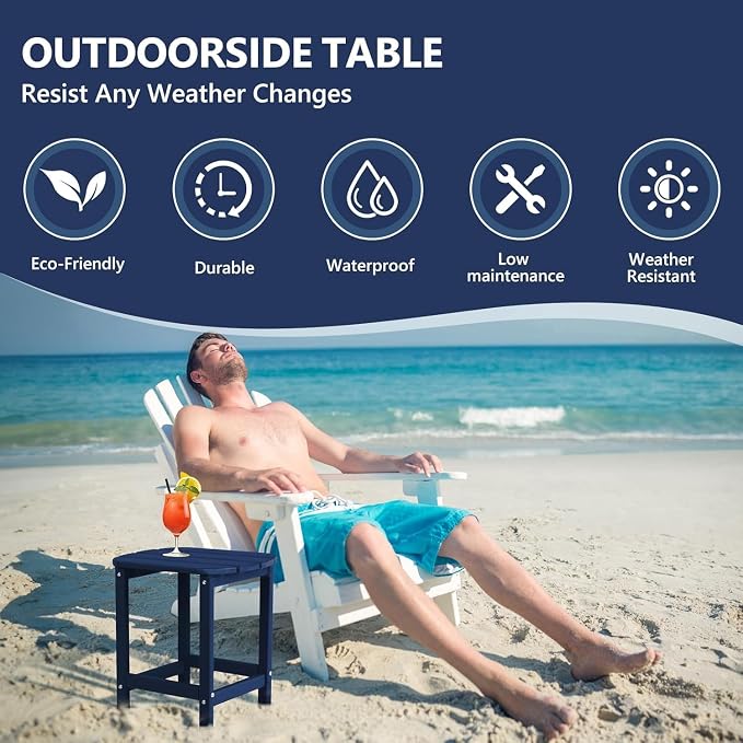 Adirondack Square Outdoor Side Table,2-Tier Storage Patio Side Table with Weatherproof HDPE Material Low