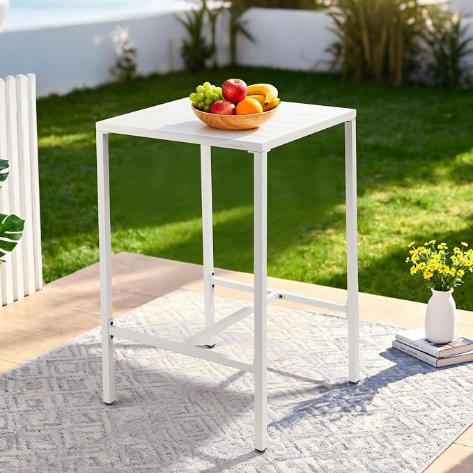 VINGLI 27 Inch Outdoor Bar Table, All-Weather Aluminum Patio Balcony Pub Table for Pool, Blacony, Yard (White)