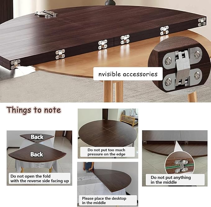 Large Round Foldable Table Top, 59 ” Diameter Portable Dining Table Extender Top, No Legs Wooden Round Table Tops Only, for Round Table and Square Table (Black, 5.9ft/71.2in)