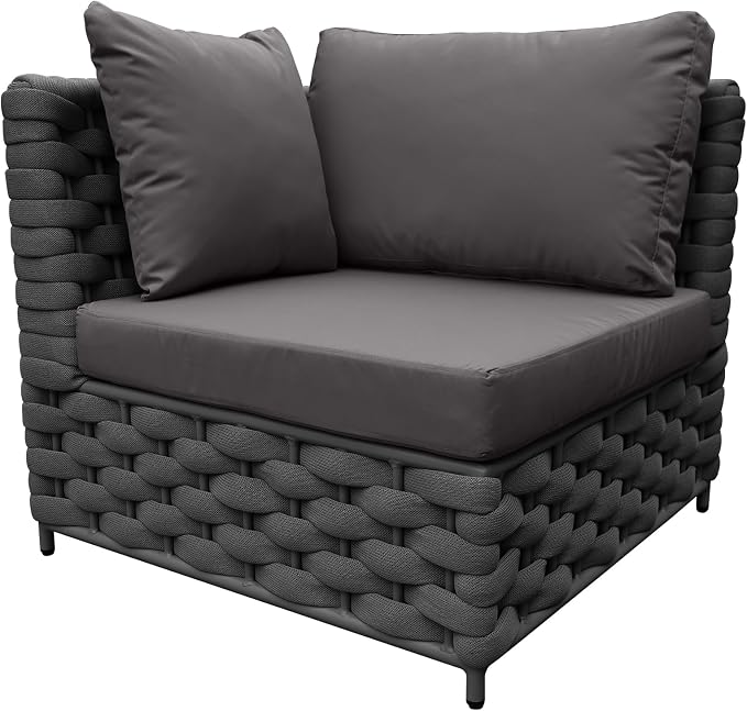 TWT Dark Gray Left Arm Outdoor Patio Sofa, Modular Woven Rope Sectional Chair with Water-Resistant Cushion & Rust-Proof Frame, for Backyard Balcony Deck