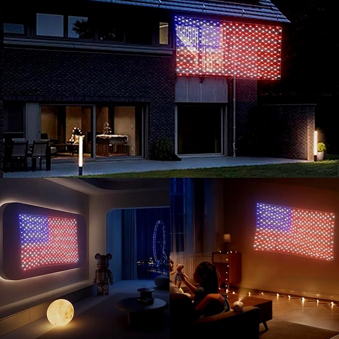 Leisure world American Flag Lights – 384 Super Bright LEDs, Waterproof USA Flag Decoration for 250th Anniversary, Independence Day (July 4th), Memorial Day, Christmas & Holiday Party