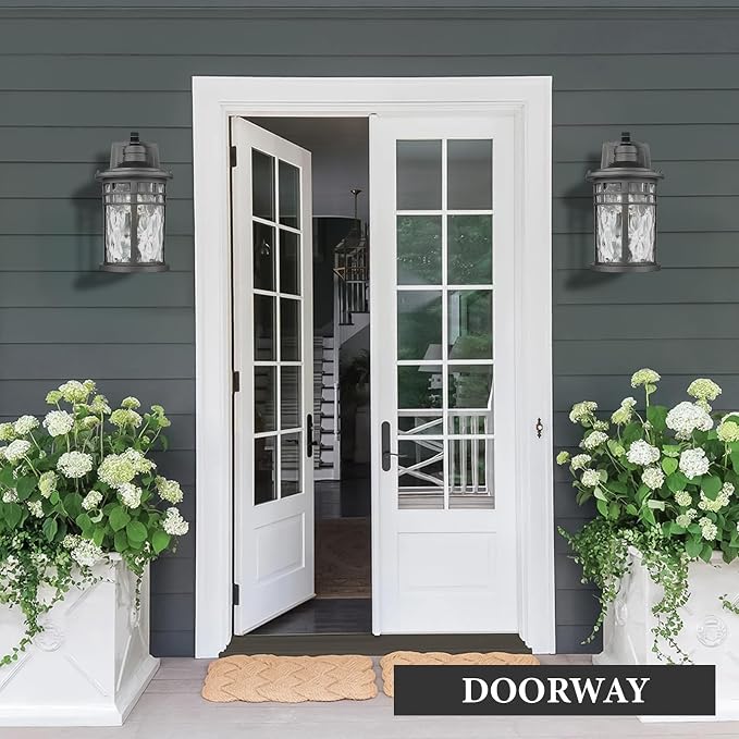 Darkaway 2pcs Large Outdoor Porch Lights Wall Mount, 15inch Outside Light Fixtures Sconces Wall Lighting with Water Ripple Glass Waterproof Exterior Lights for Patio Yard Garage