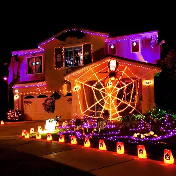 JMEXSUSS 168ft 600 LED Halloween Decor Lights Outdoor Clear Wire | Orange Purple String Lights Indoor Plug in, Halloween Lights for Tree Porch Garden Patio Car Party Yard Decorations, Remote