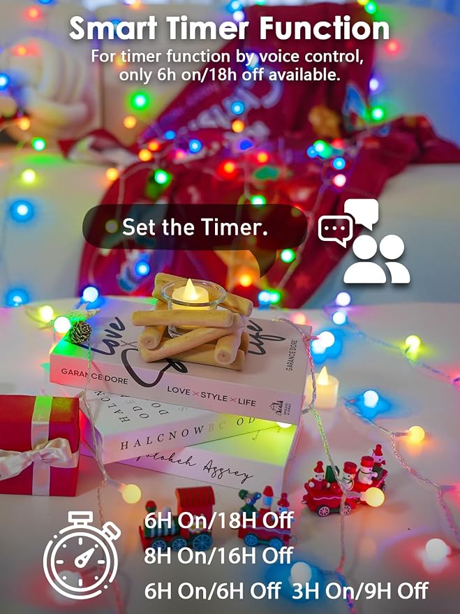 Connectable String Lights Indoor 100LED Smart Voice Controlled Fairy Lights | Multicolor 43FT Globe Light Plug in, 12 Modes, Timer & Remote, IP44 Waterproof, for Bedroom Classroom Christmas Room Decor