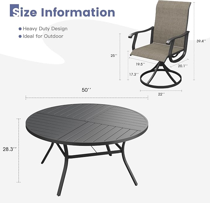 VICLLAX 7 Pieces Patio Dining Set, Patio Furniture Set of 6 Patio Swivel Dining Chairs and 50" Patio Spliced Round Tabletop, Mixed Brown Chairs & Black Tabletop