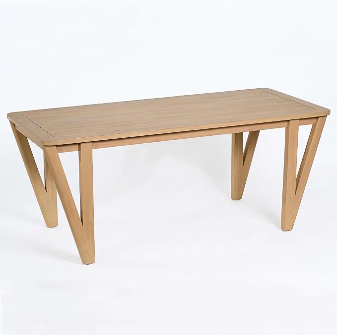Christopher Knight Home Cara 70.75" L Acacia Wood Outdoor Dining Table, Sturdy Rectangular Patio Table for 6-8 People, Farmhouse Patio Dining Table with Slatted Design and V-Shaped Legs, Light Teak