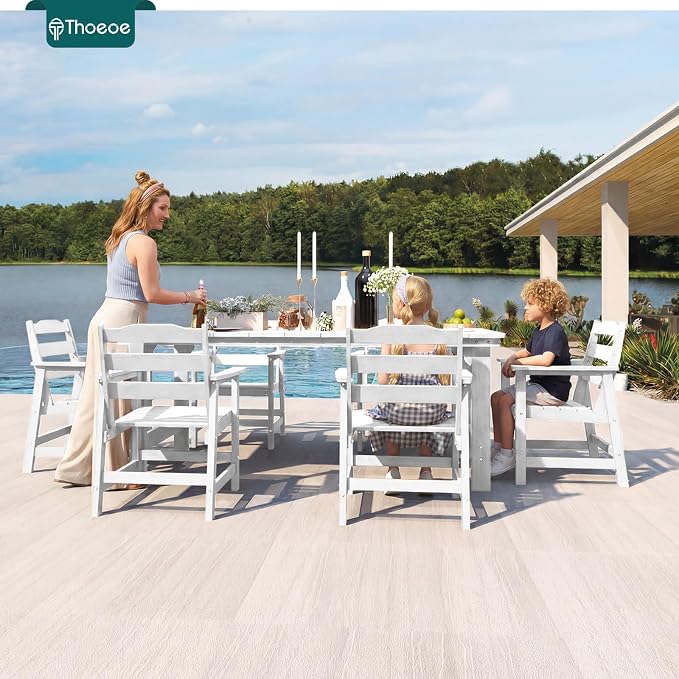 THOEOE Outdoor Dining Chair Set of 2, Patio Dining Chairs with Arms, All-Weather HDPE Outdoor Chairs for Garden, Poolside, Deck, White