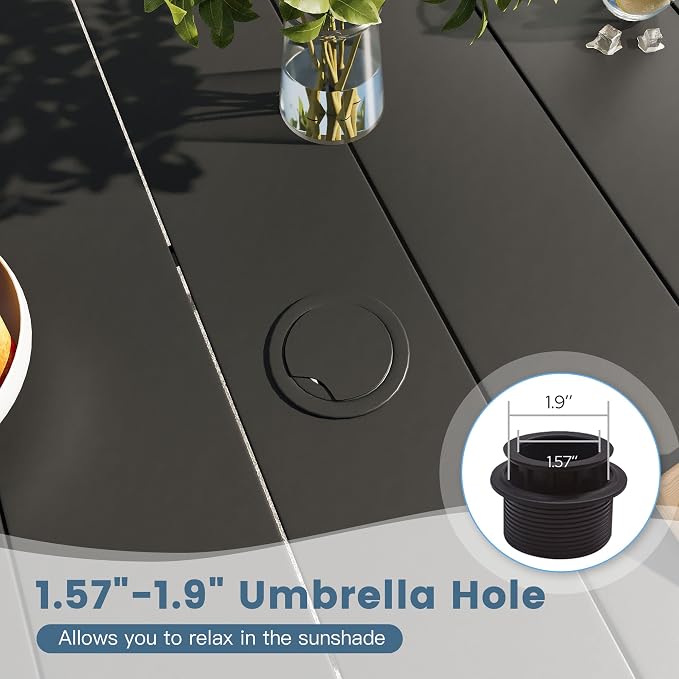 DIFY Square Patio Dining Table for 4, 38" Black Outdoor Metal Dining Table with 1.57" Umbrella Hole for Backyard, Lawn, Garden and Deck