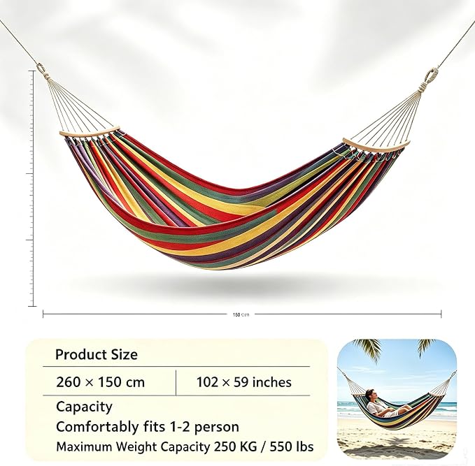 Hammock Replacement for Stand (White, 2 Person, Anti-ROLL Design) | Hammock Without Stand, Rope Hammocks for Outdoor Travel Portable Lightweight Hammocks with Tree Straps and Storage Bag