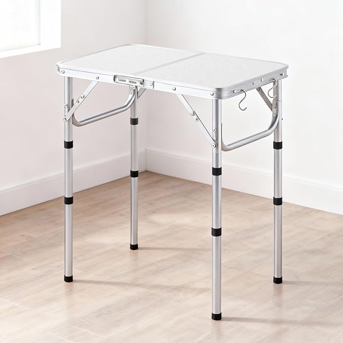 YUFIFAIRY Small Folding Table Portable, 24''L x16''W Foldable Camp Table with 3 Adjustable Height, Indoor Outdoor Lightweight Aluminum for Outdoor Cooking Picnic(10"/19"/27.5"
