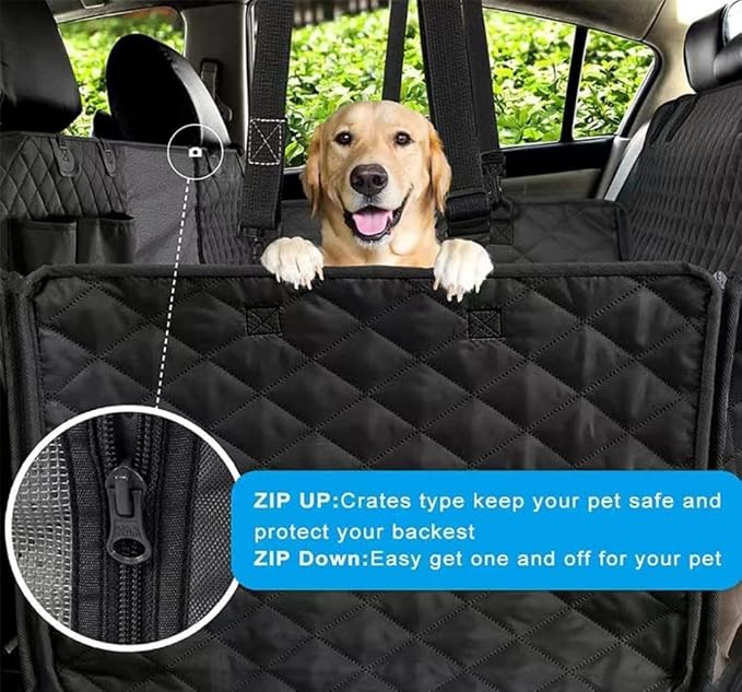 Dog Car Seat Cover for Tesla Model X 6-seats 2015 2016 2017 2018 2019 2020 2021 2022, Foldable Back Seat Extender, Hair-Resistant, Anti-Scratch, Travel Hammock Bed with Mesh Window Storage Accessories