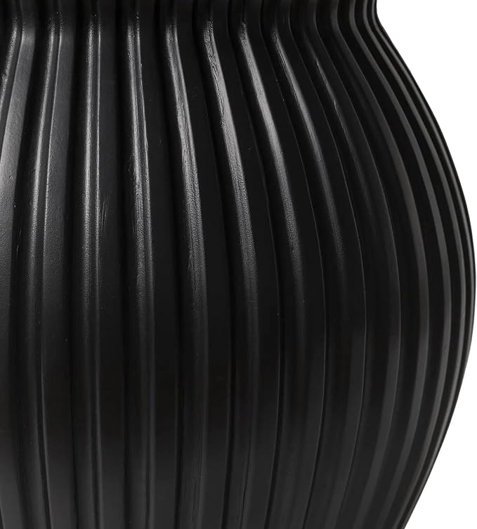 Mander Series Fiberstone Modern Side Table β Ribbed Hourglass Accent End Table for Indoor or Outdoor Use, Living Room, Bedroom, Patio - Black