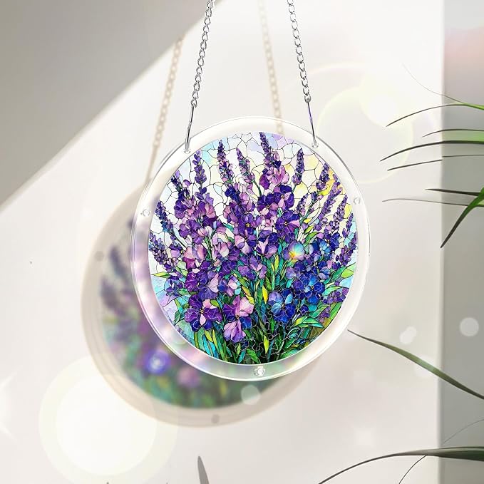 Acrylic Puzzle Suncatcher, Sun Catchers Puzzle for Window Hanging | 7.4 Inch Lavender Bouquet DIY Suncatcher Puzzle Gifts for Adults, Women, Men, Wife, Mom, Home & Garden Decor