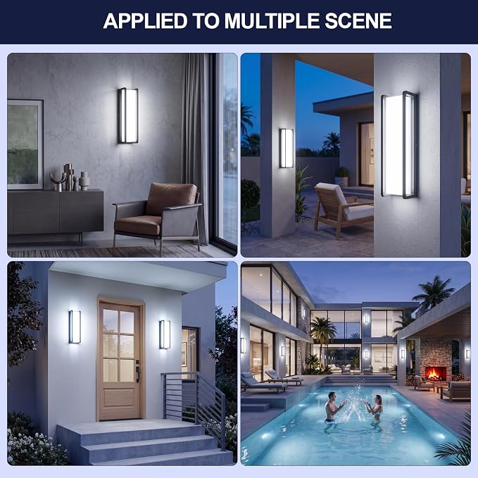50W LED Outdoor Wall Light | 4000LM Bright,6000K Outdoor Wall Sconces, IP65 Waterproof Aluminum Acrylic Shade Black for House Front Porch Garage Garden