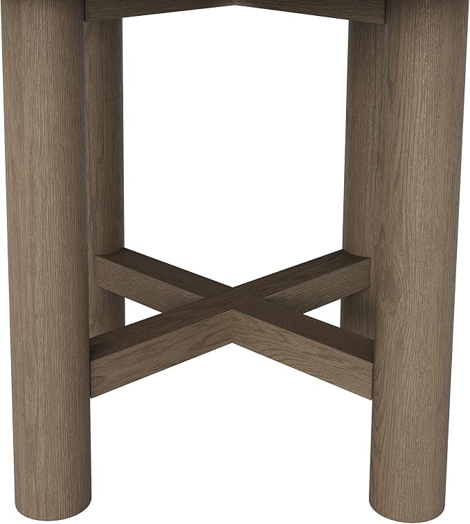 Modway Eleni 20-Inch Outdoor Teak Wood Side Table in Weathered Gray Teak – Round Patio End Table with Slatted Top for Patios, Decks, Or Gardens
