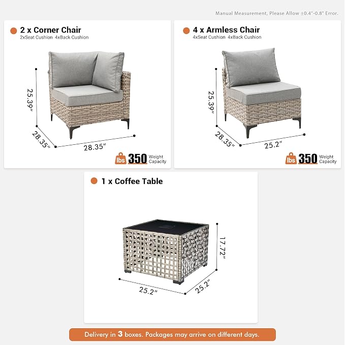 Outdoor Sectional Patio Furniture Set with Glowing Table,7 Pieces Wicker Conversation Sets L Shaped Couch Out Door Sofa Set Outside Furniture for Garden Deck Yard Porch,Dark Grey