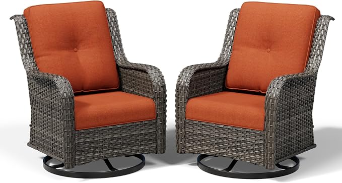 Joyside Swivel Patio Chairs Set of 2, Wicker Patio Furniture with High Back, Deep Seating, Wide Armrest, Thickened Cushions, Outdoor Rattan Furniture for Deck, Porch Use