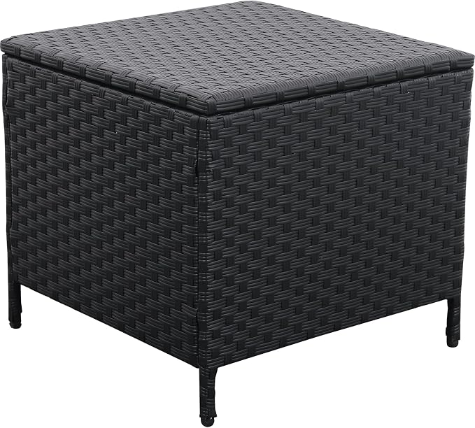 Lviden Outdoor Wicker Storage Side Table, Patio Black PE Rattan End Table with Storage, Square Container for Furniture Covers, Toys, and Gardening Tools