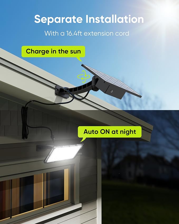 JACKYLED Solar Lights Outdoor 299 LED 1000 Lumens Bright Solar Wall Spotlight, IP65 Waterproof Dusk to Dawn Auto Lighting for Front Door Balcony Shop Barn Garage (Black, 2-Pack)