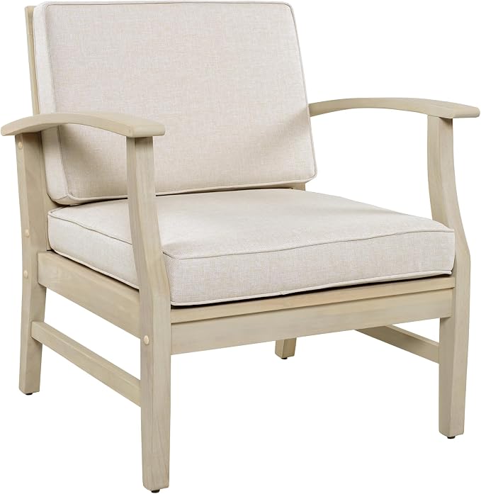 Christopher Knight Home Ace 4-Piece Outdoor Patio Furniture Set, Acacia Wood Patio Conversation Set with Loveseat, Accent Chairs And Coffee Table, 4-Seater Patio Sofa Set With Cushion,Light White+Sand