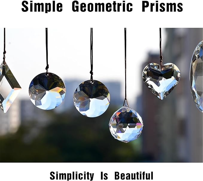 2PCS Circle Crystal Suncatcher Prisms for Windows (Circle Clear) | Clear, K9 Glass, Rainbow Maker, with Hooks & Cord