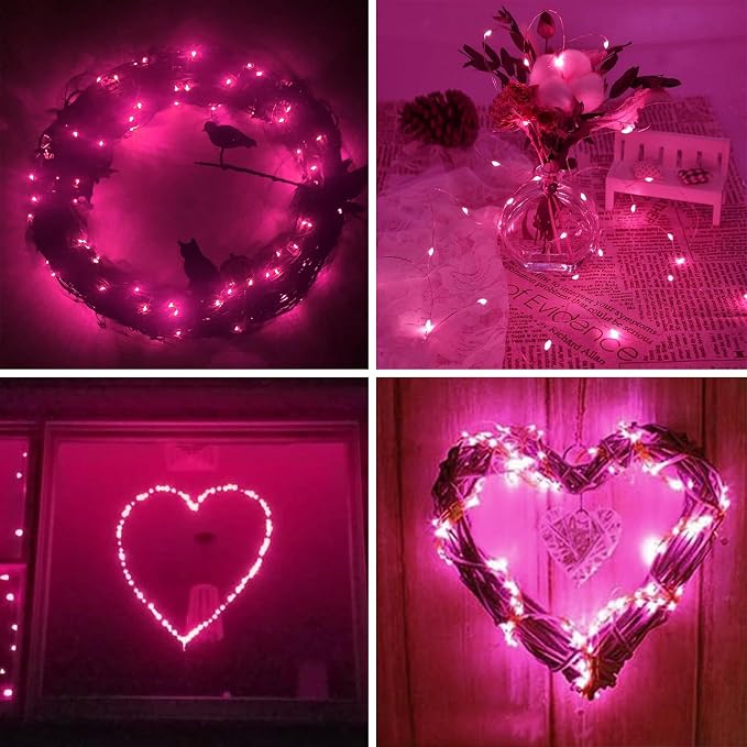 4 Pack 60 LED Fairy Lights Battery Operated with Timer, String Lights Pink | 20 FT, Cuttable Copper Wire, Waterproof Battery Lights for Indoor Outdoor, Wedding, Birthday, Bedroom, Christmas Decorations