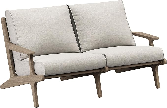 Modway Saratoga 5-Piece Teak Wood Outdoor Furniture Set in Weathered Gray Pebble - Patio Conversation Set with Loveseat, 2 Armchairs, Side Table and Coffee Table