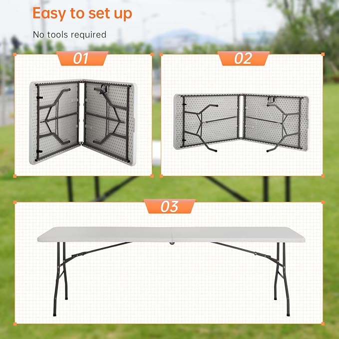 Folding Tables 8Ft Outdoor Dining Table, Portable Picnic Table Fold Up Lightweight Party Tables, 8 Foot Folding Table Outdoor Camping Table, Mesas Para Fiestas Beach Table Camp Table Outdoor Tables