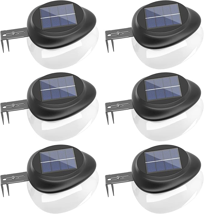 JSOT Solar Fence Lights, Bright Security Outdoor Backyard Lights Waterproof, Patio Decor Sign Lighting for Eaves Deck Pathway Garden Garage Stairs Wall 2 Installations Methods - White Light, 6 Pack