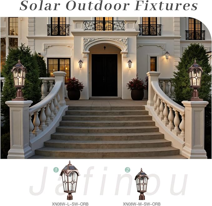 17.3 Inch Outdoor Solar Post Light, Dusk to Dawn Pier Mount Pole Lamp, Oil Rubbed Bronze Aluminum with Seeded Water Ripple Glass, Waterproof Exterior Lantern for Yard Garden Patio Driveway