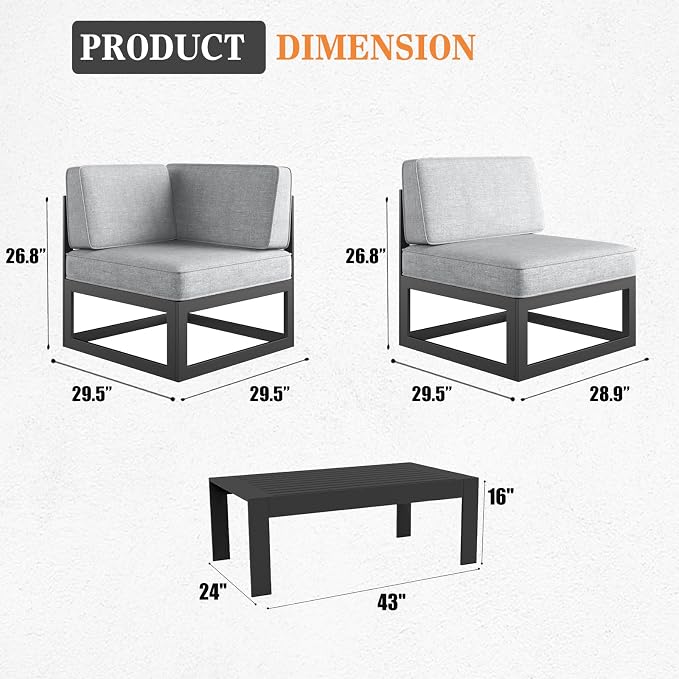 7 Pieces Aluminum Patio Furniture Set with Coffee Table, Metal Outdoor Conversation Sofa Set with Seating Cushions